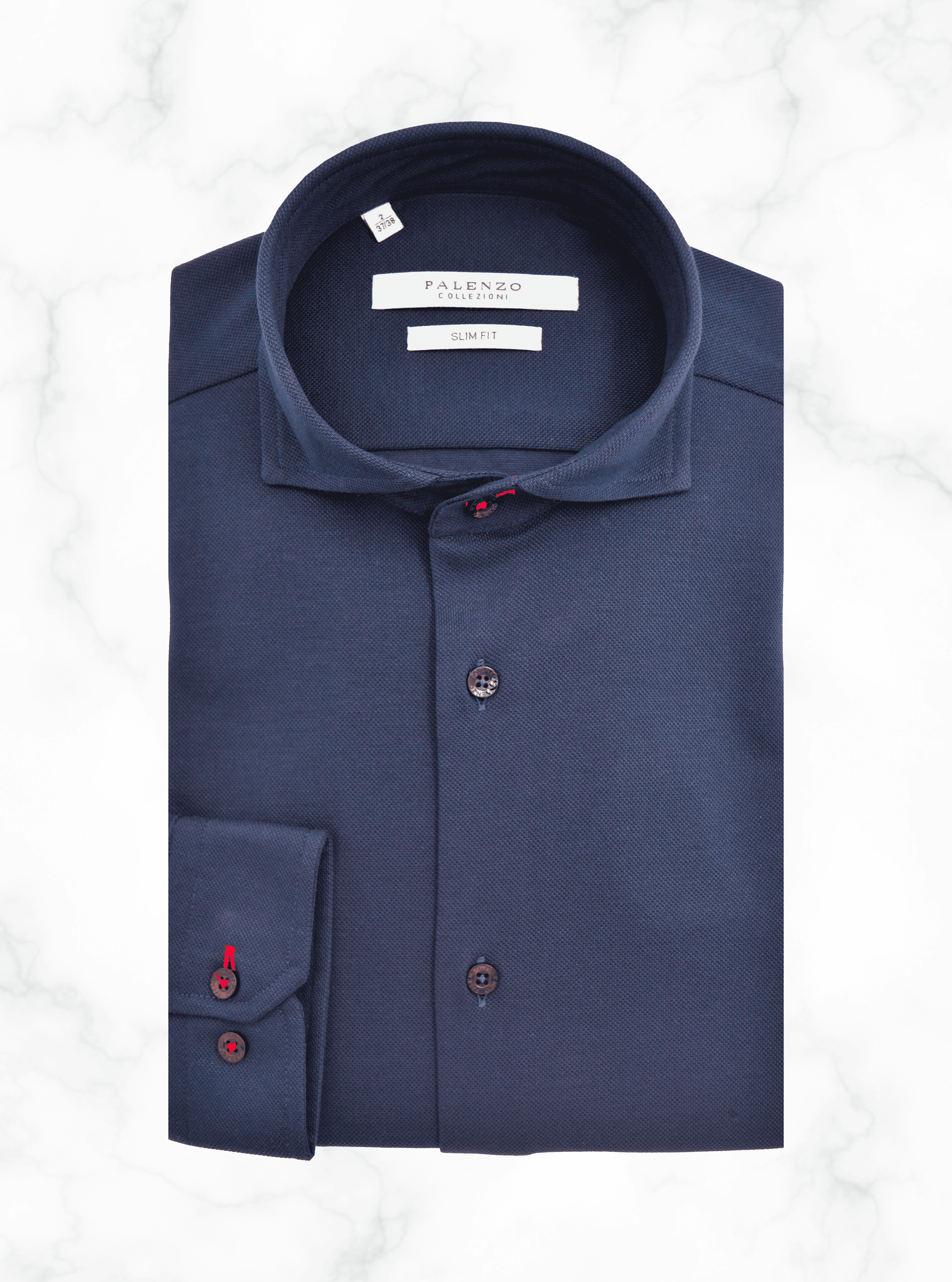 Chemise col italien Bleu marine – Palenzo Collezioni - Main Image